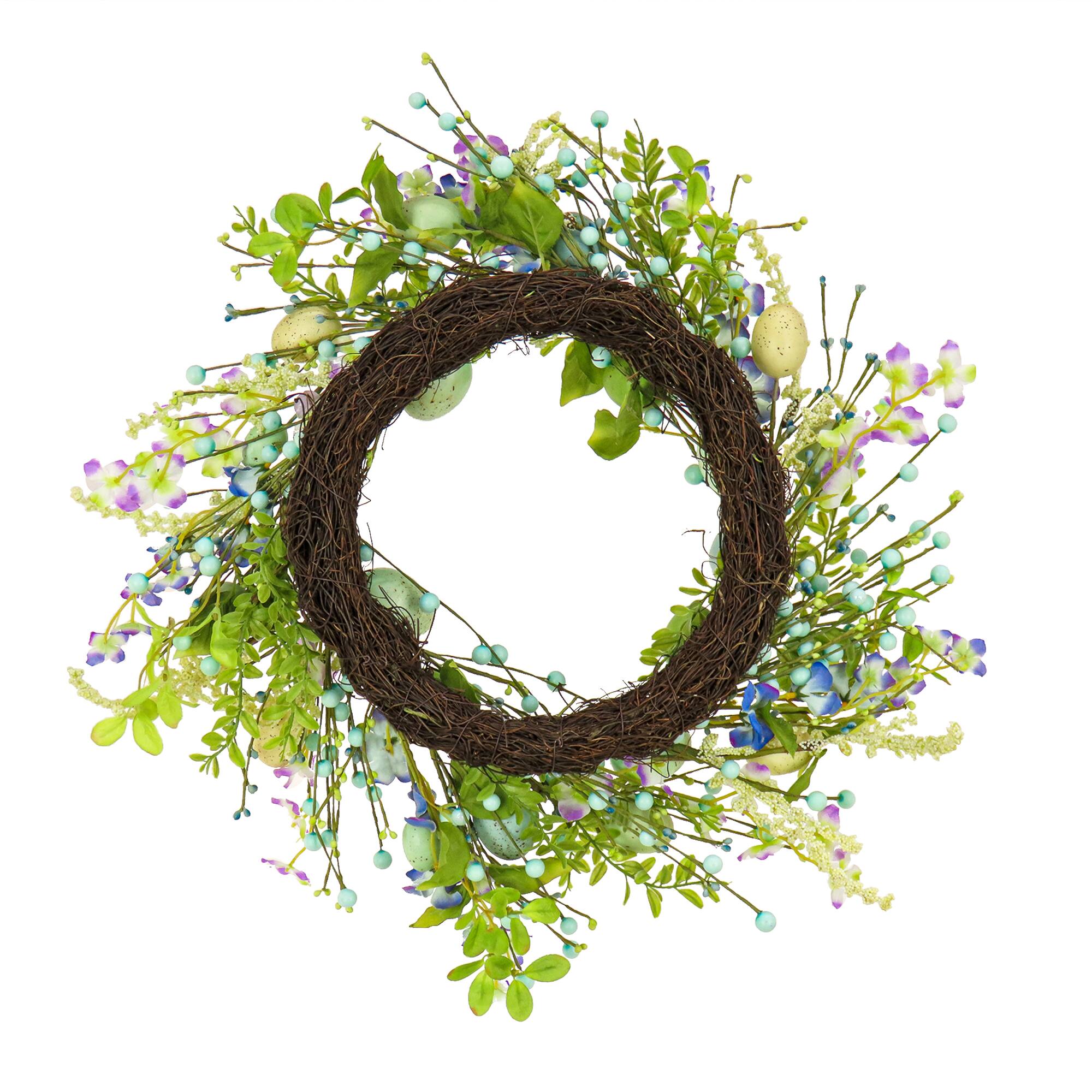 20" Flowering Blue & Green Easter Wreath